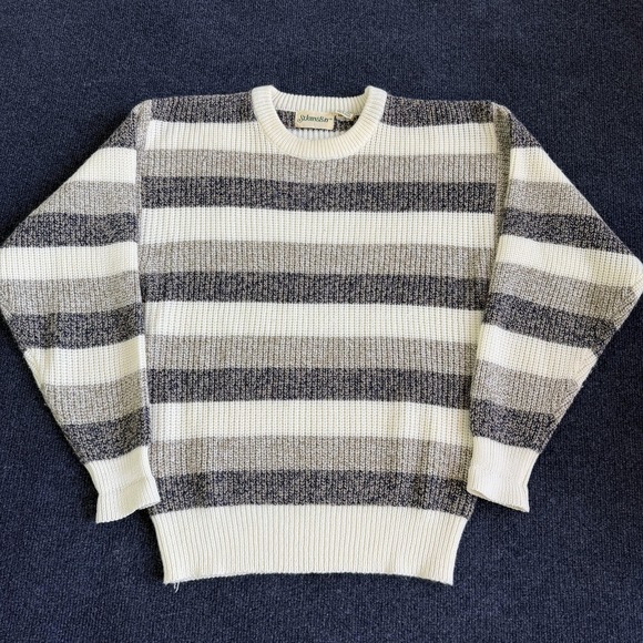 St. John's Bay Other - Vintage St. John's Bay Sweater Mens Medium Gray Striped Waffle Knit Crewneck
